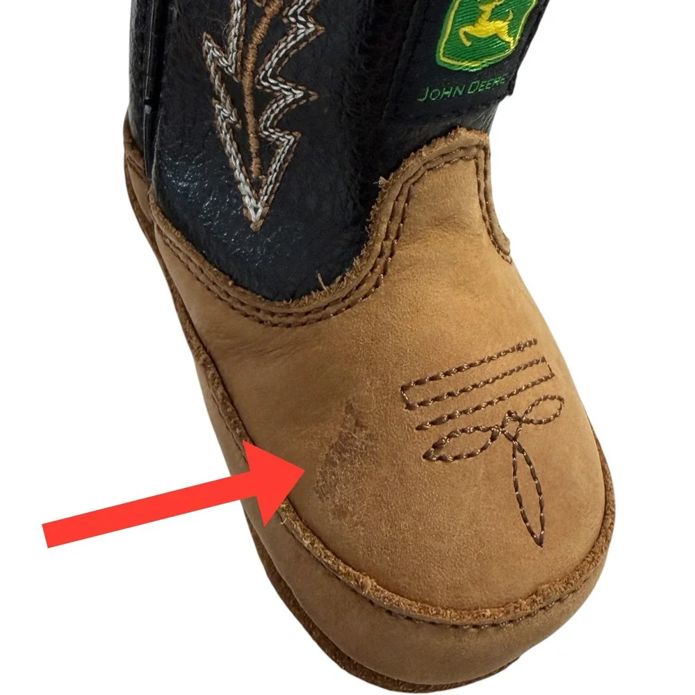 John Deere Baby Boy Leather Western Cowboy Crib Boots Brown Black JD0190 Size 1M